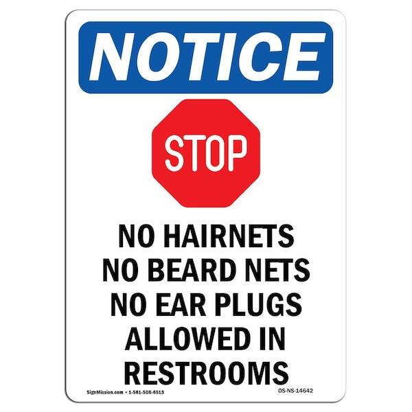 OSHA Sign, No Hairnets No Beard With Symbol, 24in X 18in Rigid Plastic, 18" W, 24" H, Portrait